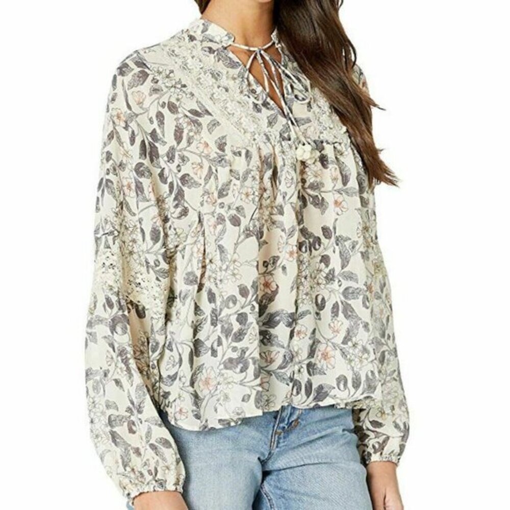 Bishop + Young Floral Long Sleeve Blouse Top Size Large Relaxed SZ L NWT